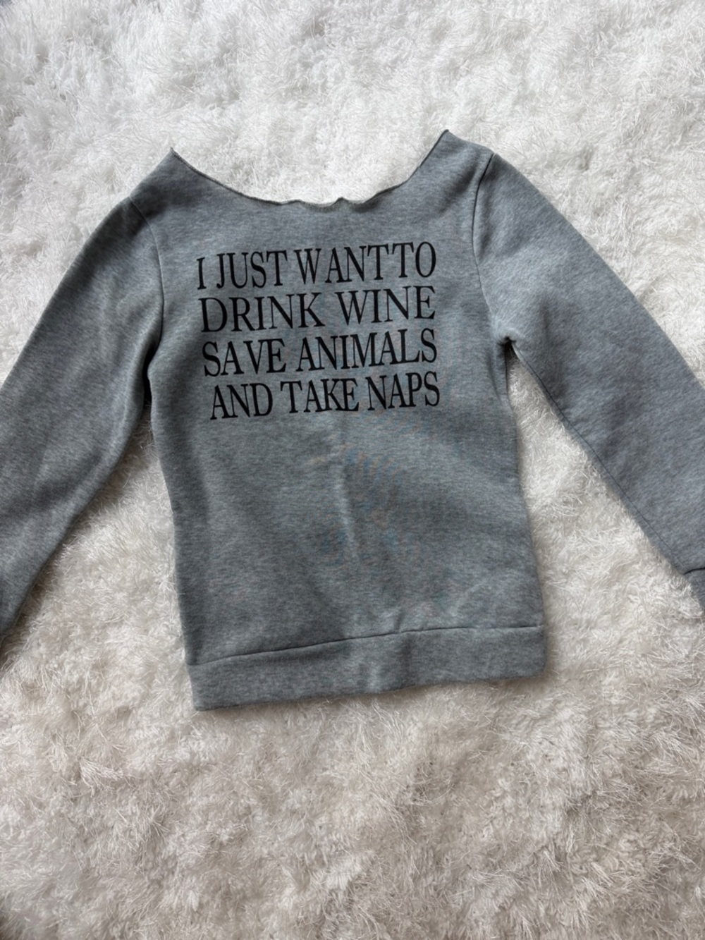 Off-the-Shoulder Gray Sweatshirt with Slogan